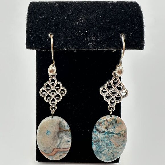 3" stunning dyed agate in silver tone dangle earrings! - Picture 1 of 13